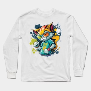 Cool Cat Graffiti Style Long Sleeve T-Shirt